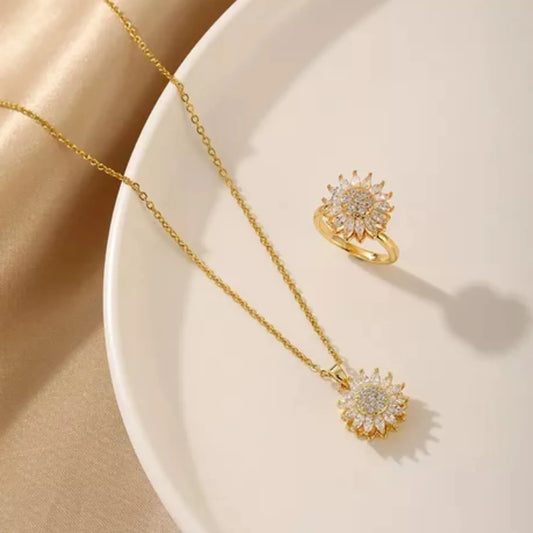 Set de Collar y Anillo de Sol Giratorio