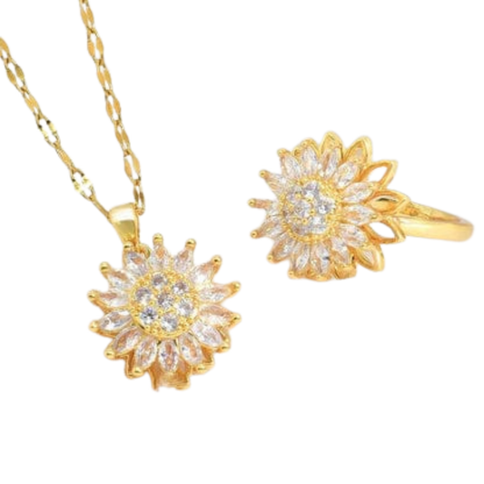 Set de Collar y Anillo de Sol Giratorio